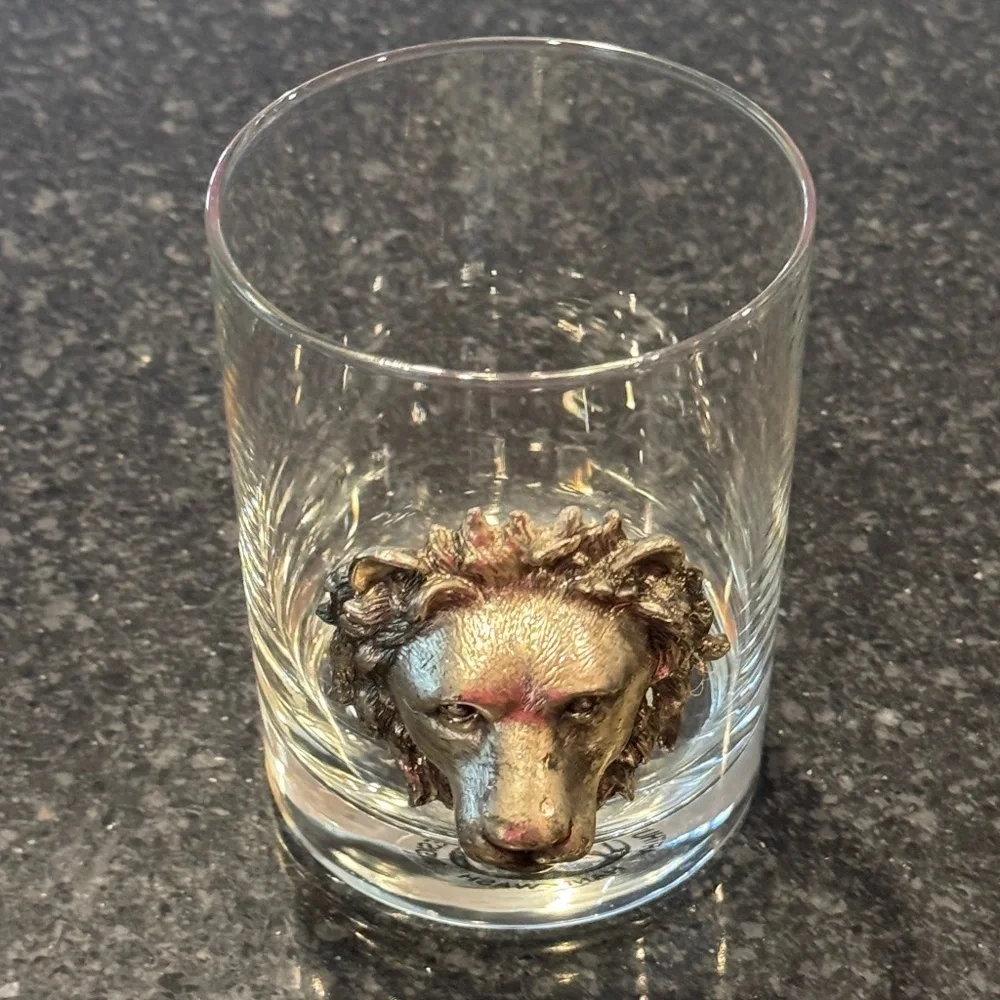 EUC Arthur Court Lion Head Safari Line Lowball Double Old Fashioned Glass